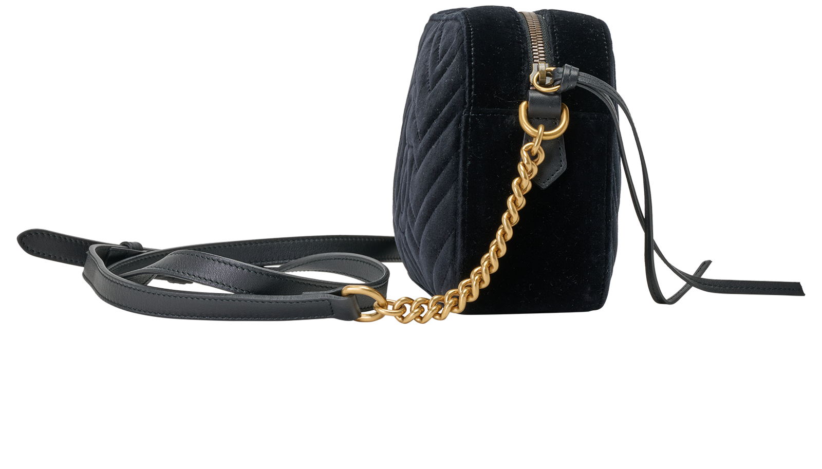 Gucci GG Small Camera Bag, &pound;520, Handbags, Black, Velvet, Side view